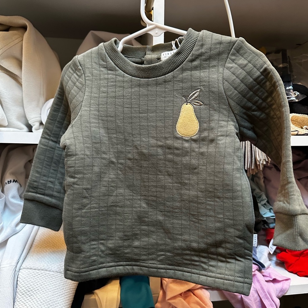 Petit Lem Olive Green Kids Shirt with Pear Embroidery